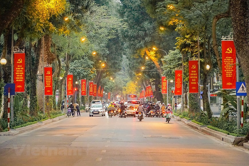 Hanoi streets decorated to welcome 13th National Party Congress hinh anh 6