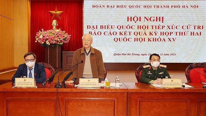 Party chief meets with Hanoi voters on NA session hinh anh 1