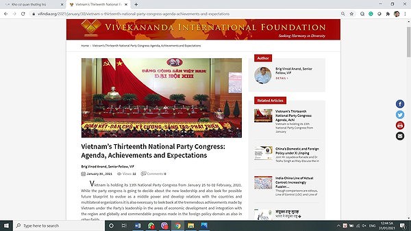Un expert indien affirme le role important du Vietnam au sein des forums mondiaux hinh anh 1