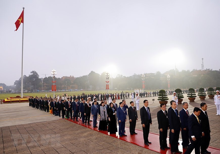 Делегаты XIII всевьетнамского съезда КПВ почтили память президента Хо Ши Мина hinh anh 4