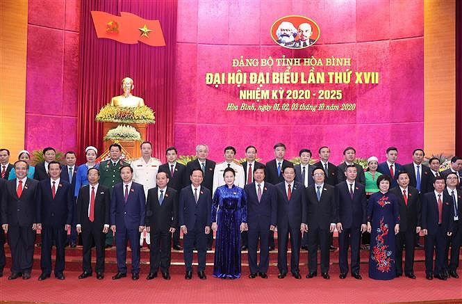迎接党的十三大：国会主席阮氏金银出席越共和平省第十七次代表大会 hinh anh 3