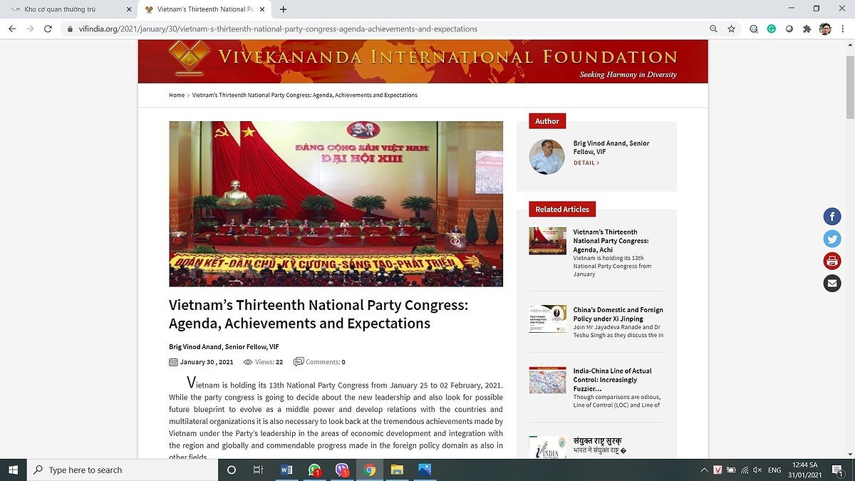 印度专家强调越南在全球论坛上起到重要作用 hinh anh 1