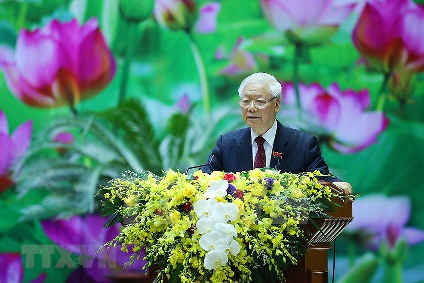 Secretario general del Partido Comunista y presidente de Vietnam participa en la XI Asamblea partidista del Comite partidita del Ejercito hinh anh 3
