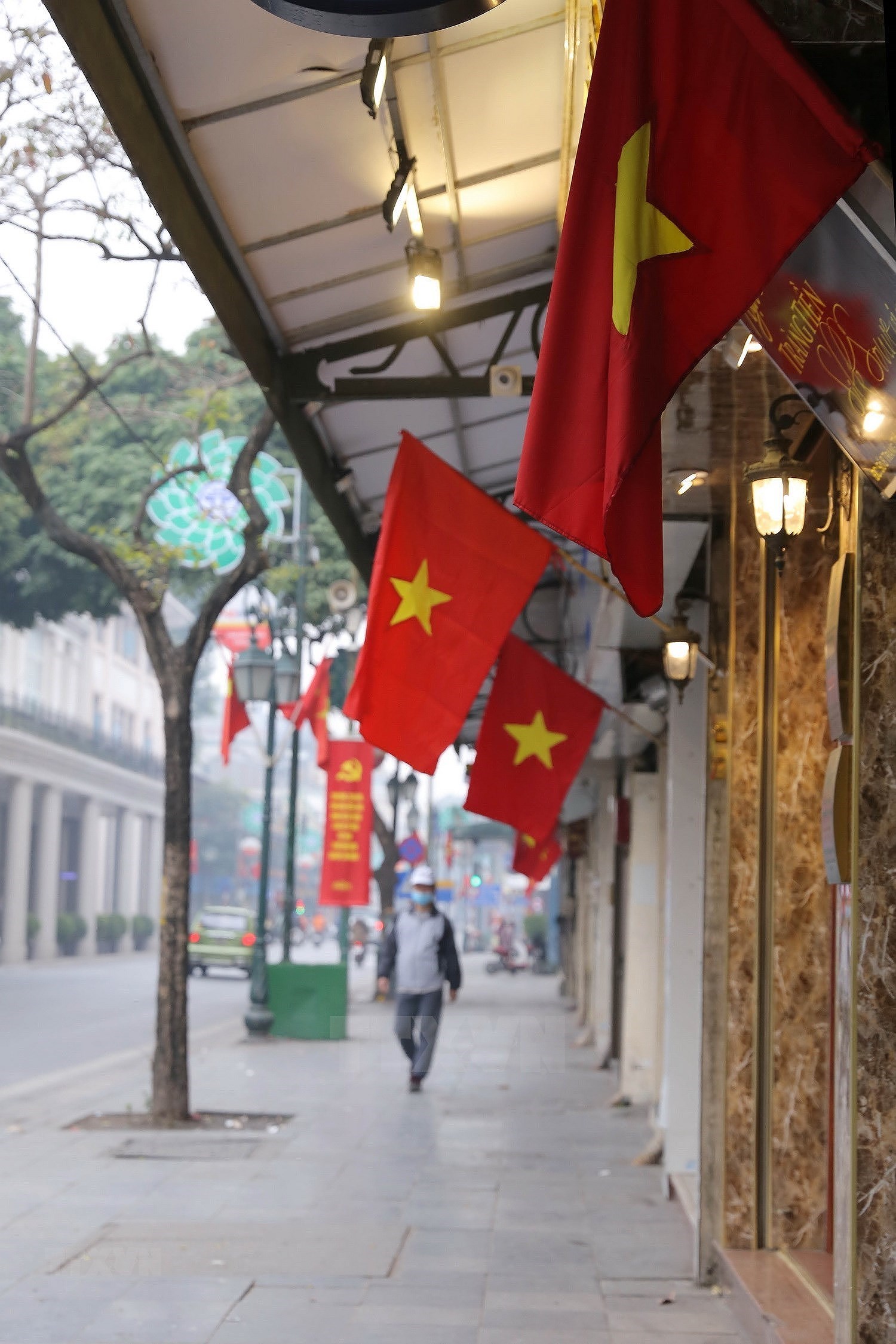 Calles de Hanoi decoradas con banderas nacionales y flores para dar la bienvenida al XIII Congreso del PCV hinh anh 2